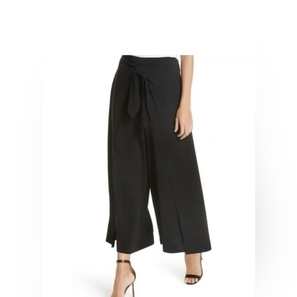 A.L.C. black Amherst cropped wide leg pants with tie front and zipper back.